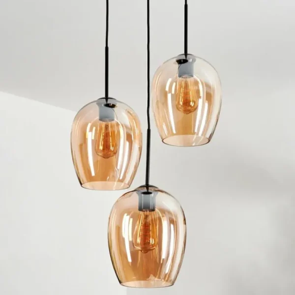 hofstein Suspension Verre 20cm Vevino Ambre, 3 lumières* Lampes En Verre