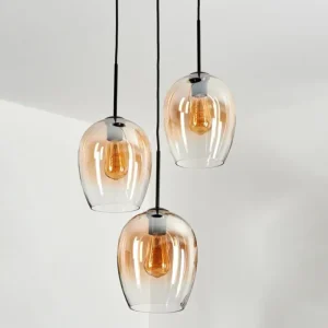 hofstein Suspension Verre 20cm Vevino Ambre, Clair, 3 lumières* Lampes En Verre