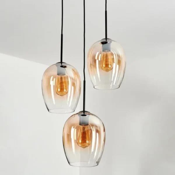 hofstein Suspension Verre 20cm Vevino Ambre, Clair, 3 lumières* Lampes En Verre