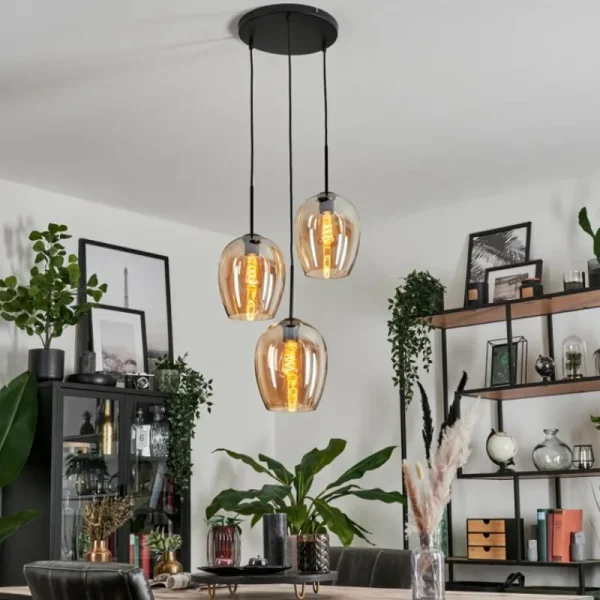 hofstein Suspension Verre 20cm Vevino Ambre, 3 lumières* Lampes En Verre