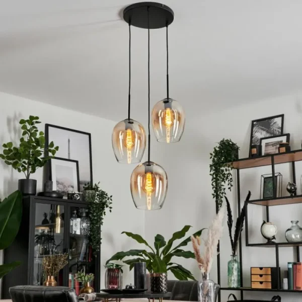 hofstein Suspension Verre 20cm Vevino Ambre, Clair, 3 lumières* Lampes En Verre