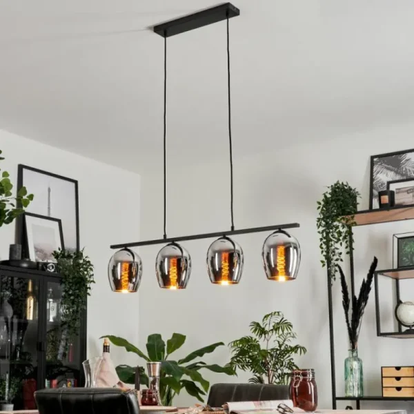 hofstein Suspension Verre 15cm Vevino Chrome, Fumé, 4 lumières* Lampes Modernes