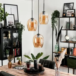 hofstein Suspension Verre 20cm Vevino Ambre, 3 lumières* Lampes En Verre