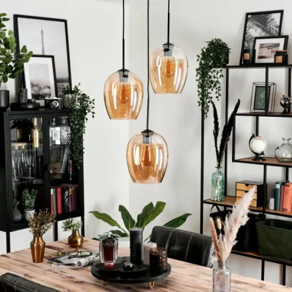 hofstein Suspension Verre 20cm Vevino Ambre, 3 lumières* Lampes En Verre