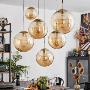 hofstein Suspension Voluntad Laiton, Noir, 6 lumières* Lampes En Verre