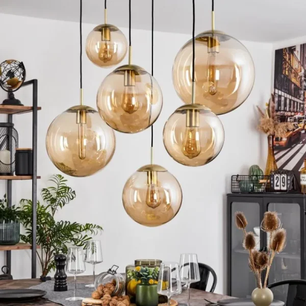 hofstein Suspension Voluntad Laiton, Noir, 6 lumières* Lampes En Verre