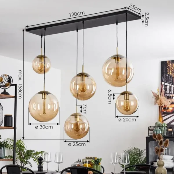 hofstein Suspension Voluntad Laiton, Noir, 6 lumières* Lampes En Verre