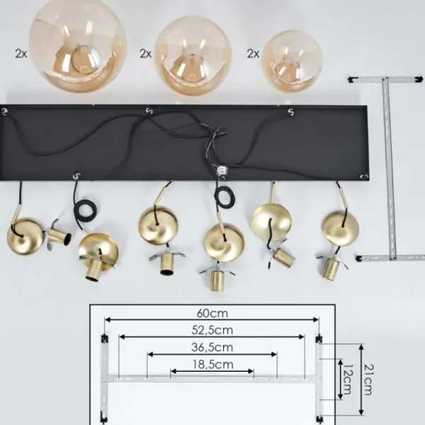 hofstein Suspension Voluntad Laiton, Noir, 6 lumières* Lampes En Verre