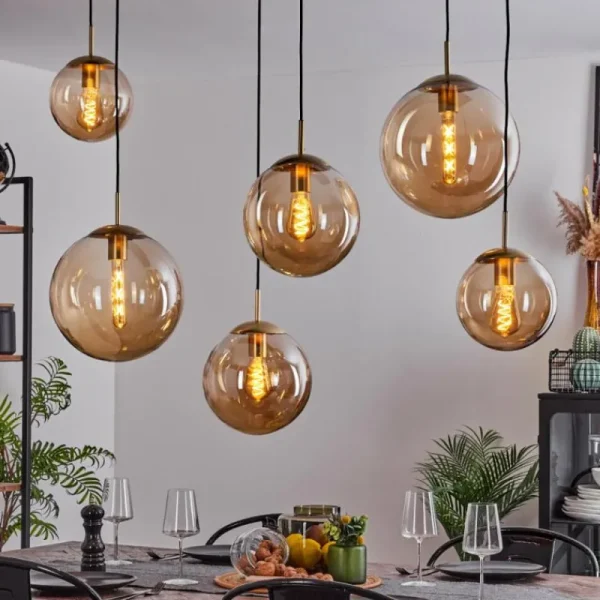 hofstein Suspension Voluntad Laiton, Noir, 6 lumières* Lampes En Verre