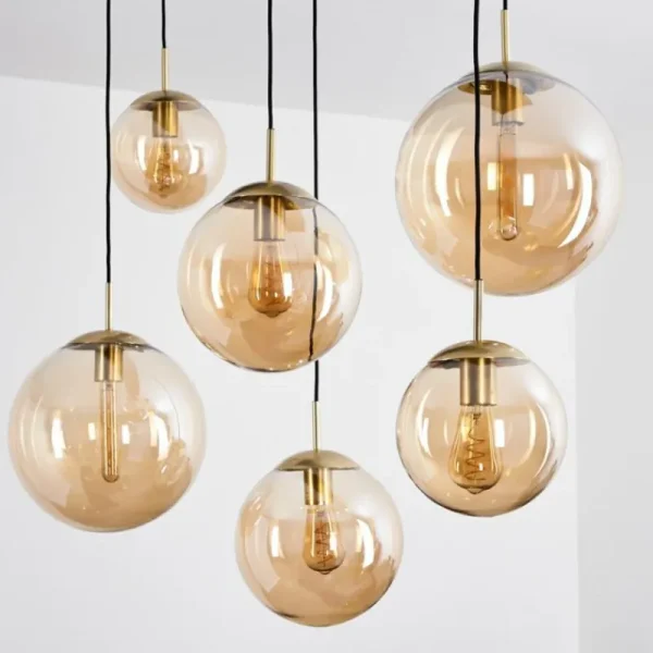 hofstein Suspension Voluntad Laiton, Noir, 6 lumières* Lampes En Verre