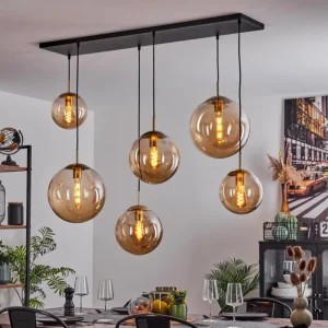hofstein Suspension Voluntad Laiton, Noir, 6 lumières* Lampes En Verre