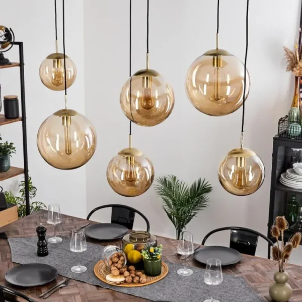 hofstein Suspension Voluntad Laiton, Noir, 6 lumières* Lampes En Verre