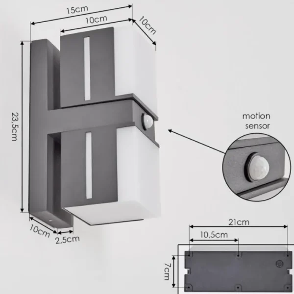hofstein Swanek Lampe murale d´extérieur, Applique murale LED Anthracite, 2 lumières, Détecteur de mouvement* Lampes Modernes