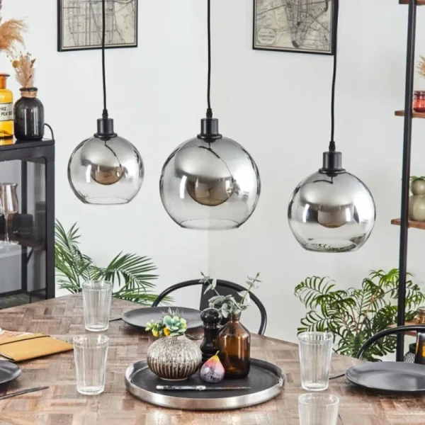 hofstein Tapitapa Suspension, Boule lumineuse Noir, 3 lumières* Lampes Modernes