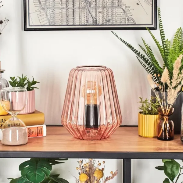 hofstein Telhais Lampe à poser, Liseuse Rose, Noir, 1 lumière* Lampes En Verre