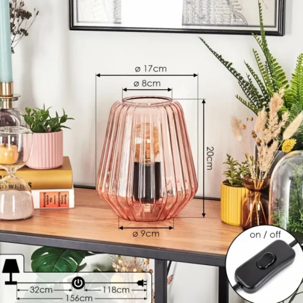 hofstein Telhais Lampe à poser, Liseuse Rose, Noir, 1 lumière* Lampes En Verre