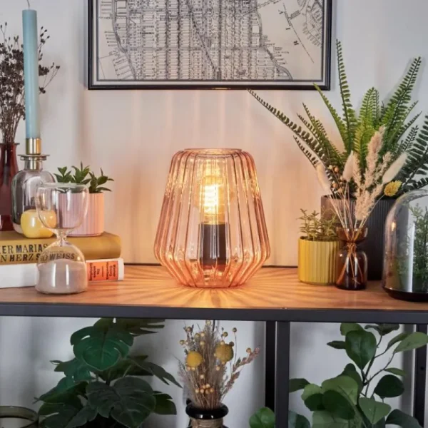 hofstein Telhais Lampe à poser, Liseuse Rose, Noir, 1 lumière* Lampes En Verre