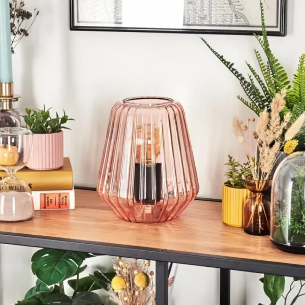 hofstein Telhais Lampe à poser, Liseuse Rose, Noir, 1 lumière* Lampes En Verre