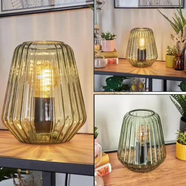hofstein Telhais Lampe à poser Vert, Noir, 1 lumière* Lampes En Verre