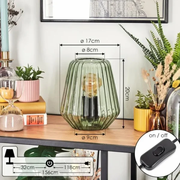 hofstein Telhais Lampe à poser Vert, Noir, 1 lumière* Lampes En Verre