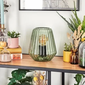 hofstein Telhais Lampe à poser Vert, Noir, 1 lumière* Lampes En Verre