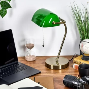 hofstein Tremoceira Lampe de banquier, Lampe de bureau, Lampe à poser Vieux laiton, 1 lumière* Lampes En Verre