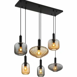 Luminaires Globo Lighting Valletta Suspension Noir, 6 lumières* Lampes En Verre