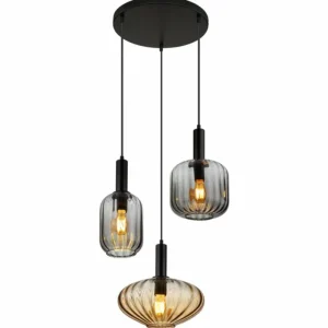 Luminaires Globo Lighting Valletta Suspension Noir, 3 lumières* Lampes En Verre