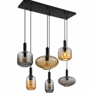 Luminaires Globo Lighting Valletta Suspension Noir, 6 lumières* Lampes En Verre