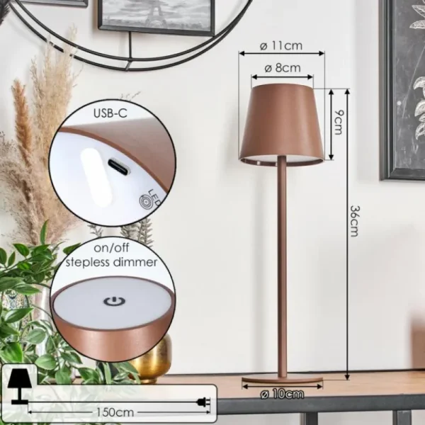 hofstein Vannie Lampe de table d'extérieur, Lampe à poser LED Brun, 1 lumière* Lampes Modernes
