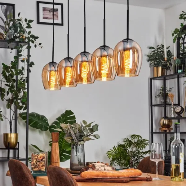 hofstein Vevino Suspension Ambre, 5 lumières* Lampes En Verre