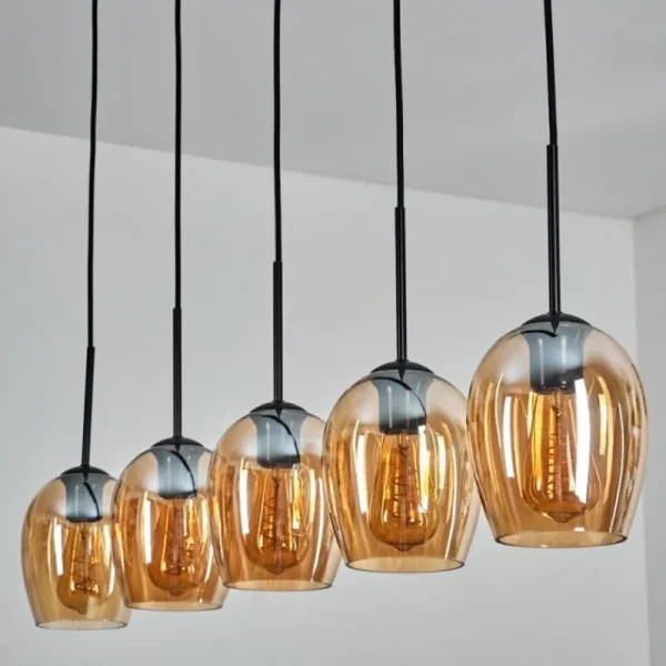 hofstein Vevino Suspension Ambre, 5 lumières* Lampes En Verre