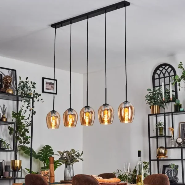 hofstein Vevino Suspension Ambre, 5 lumières* Lampes En Verre