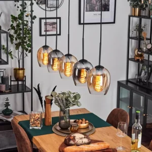 hofstein Vevino Suspension Ambre, Clair, Fumé, 5 lumières* Lampes Modernes