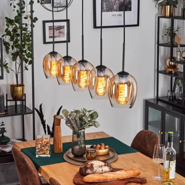 hofstein Vevino Suspension Ambre, Clair, 5 lumières* Lampes En Verre