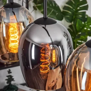 hofstein Vevino Suspension Ambre, Chrome, 5 lumières* Lampes En Verre