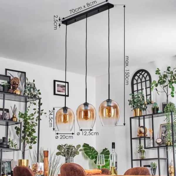 hofstein Vevino Suspension Ambre, Clair, 3 lumières* Lampes En Verre