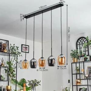 hofstein Vevino Suspension Ambre, Chrome, 5 lumières* Lampes En Verre