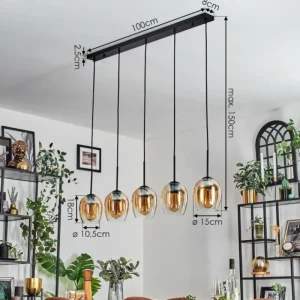 hofstein Vevino Suspension Ambre, Clair, 5 lumières* Lampes En Verre