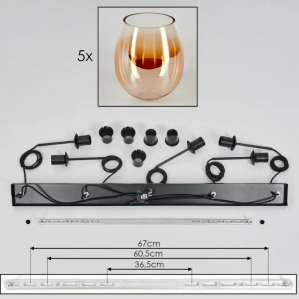 hofstein Vevino Suspension Ambre, Clair, 5 lumières* Lampes En Verre