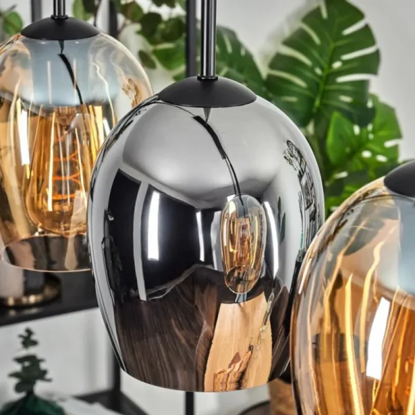 hofstein Vevino Suspension Ambre, Chrome, 5 lumières* Lampes En Verre