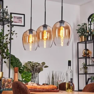 hofstein Vevino Suspension Ambre, Clair, 3 lumières* Lampes En Verre