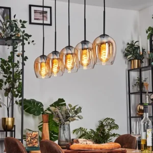 hofstein Vevino Suspension Ambre, Clair, 5 lumières* Lampes En Verre