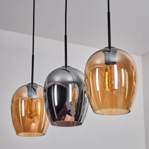 hofstein Vevino Suspension Ambre, Chrome, 3 lumières* Lampes En Verre