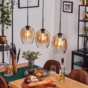 hofstein Vevino Suspension Ambre, Clair, 3 lumières* Lampes En Verre