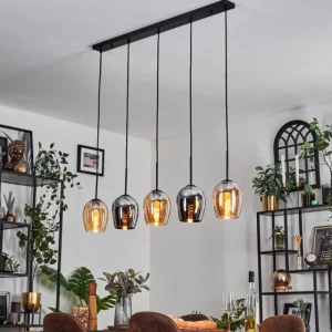 hofstein Vevino Suspension Ambre, Chrome, 5 lumières* Lampes En Verre