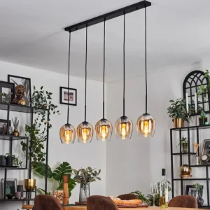 hofstein Vevino Suspension Ambre, Clair, 5 lumières* Lampes En Verre