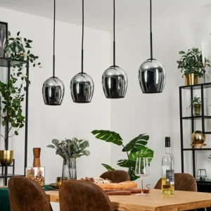 hofstein Vevino Suspension Chrome, 4 lumières* Lampes En Verre