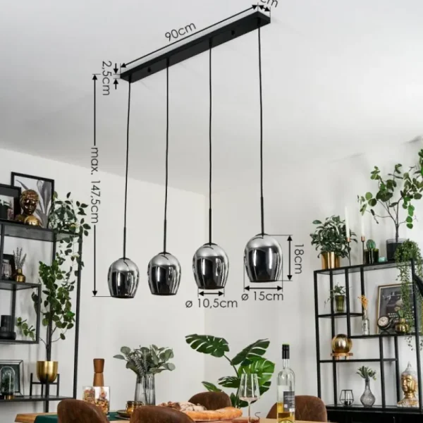 hofstein Vevino Suspension Chrome, 4 lumières* Lampes En Verre