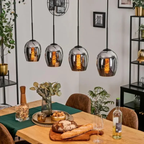 hofstein Vevino Suspension Chrome, 4 lumières* Lampes En Verre